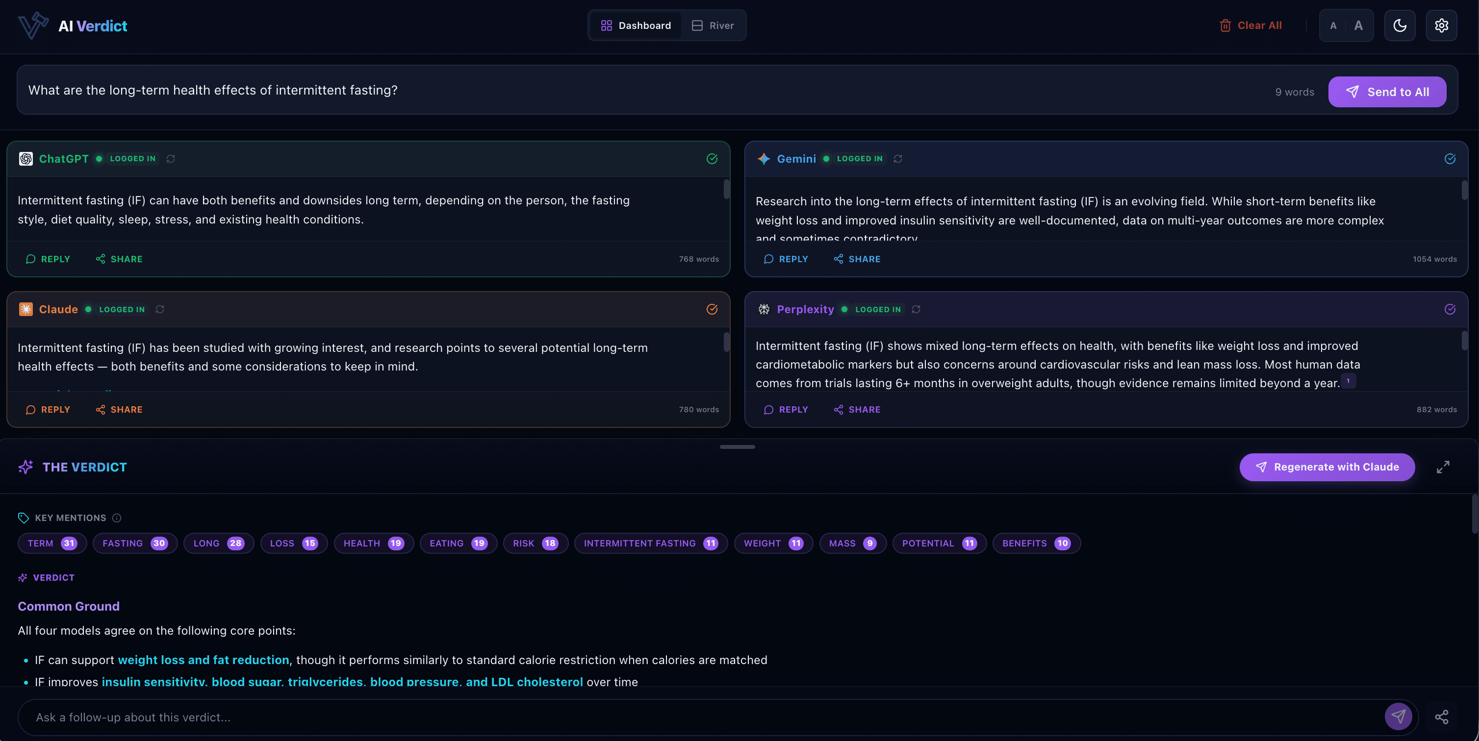 Show HN: AI Verdict – Run ChatGPT, Claude, Gemini and Perplexity Side-by-Side