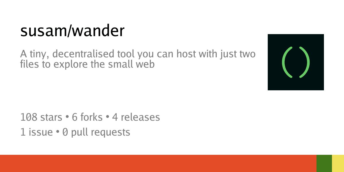 susam/wander: A tiny, decentralised tool you can host with just two files to explore the small web - Codeberg.org