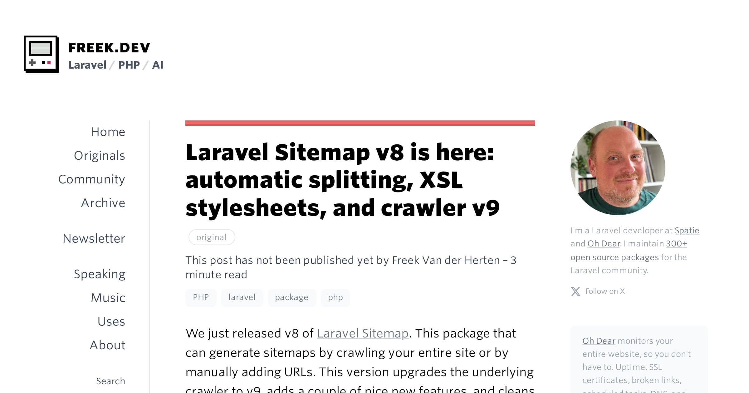 Laravel Sitemap v8 is here: automatic splitting, XSL stylesheets, and crawler v9