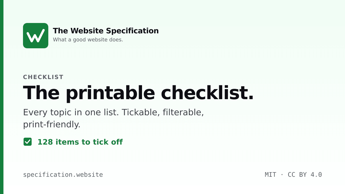 The checklist · Website Spec