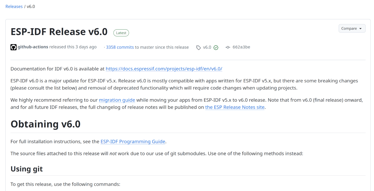 ESP-IDF v6.0 framework adds support for ESP32-C5 and ESP32-C61, preview for ESP32-H21 and ESP32-H4