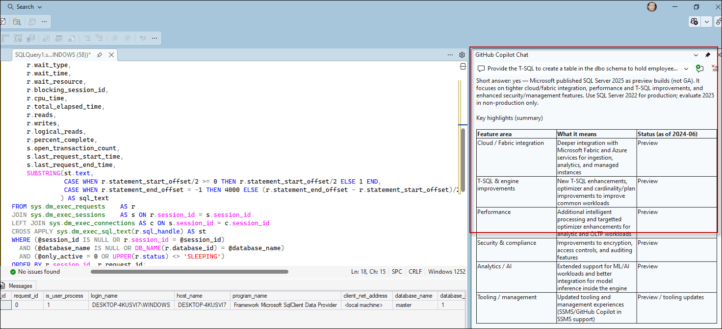 My experience using the GitHub Copilot in SSMS 22